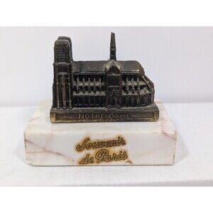 NOTRE DAME Souvenir De Paris FRANCE 3"X2" Paperweight Metal With Marble Base